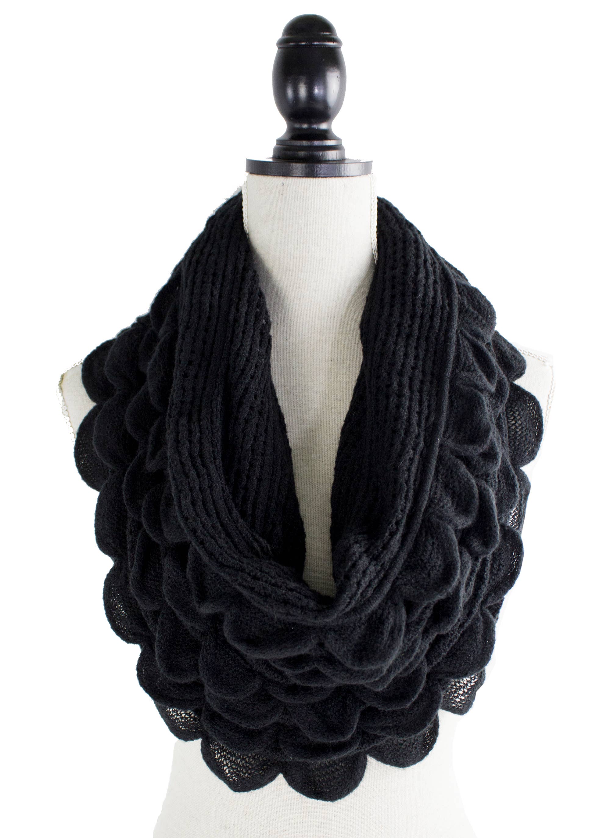 Oversized Scalloped Ruffle Knit Infinity Loop Scarf 4 Colors: Oatmeal