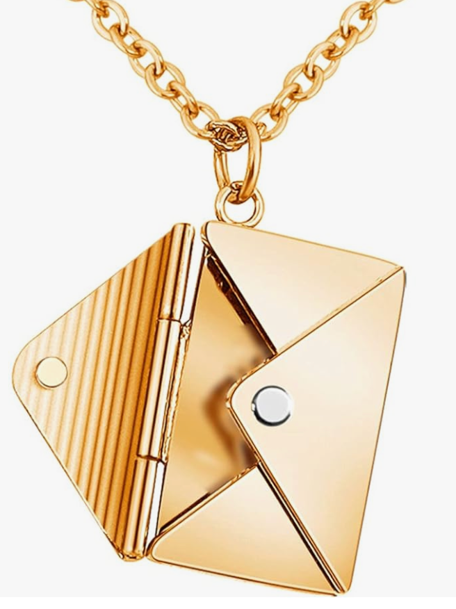 Love Letter 14K Gold Steel  Envelope and Letter necklace: Yellow Gold