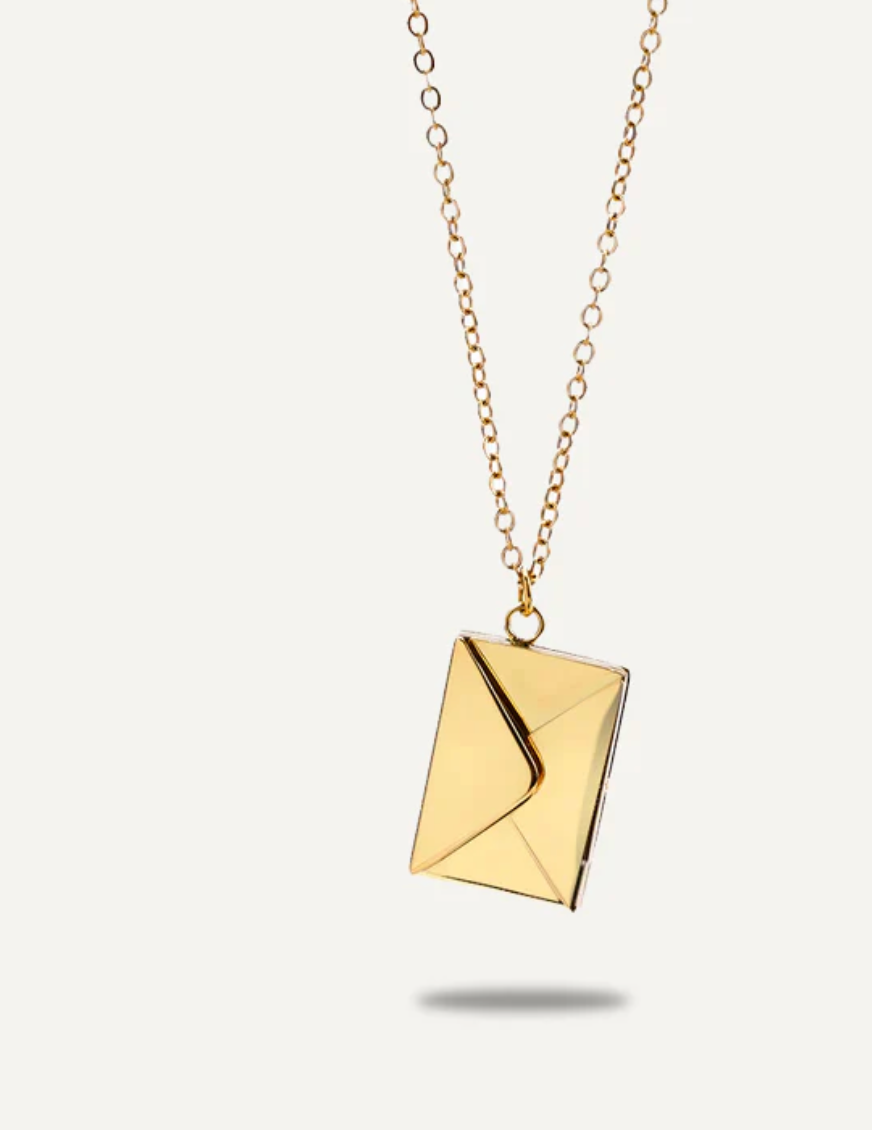 Love Letter 14K Gold Steel  Envelope and Letter necklace: Yellow Gold