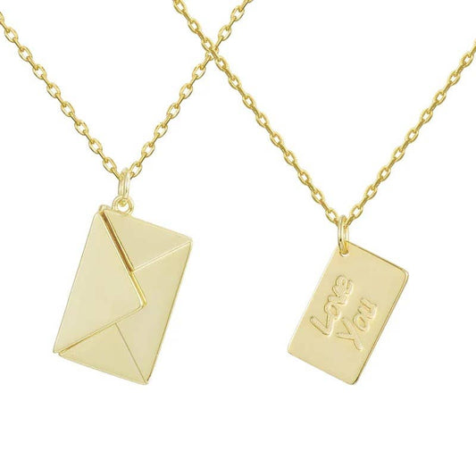 Love Letter 14K Gold Steel  Envelope and Letter necklace: Yellow Gold