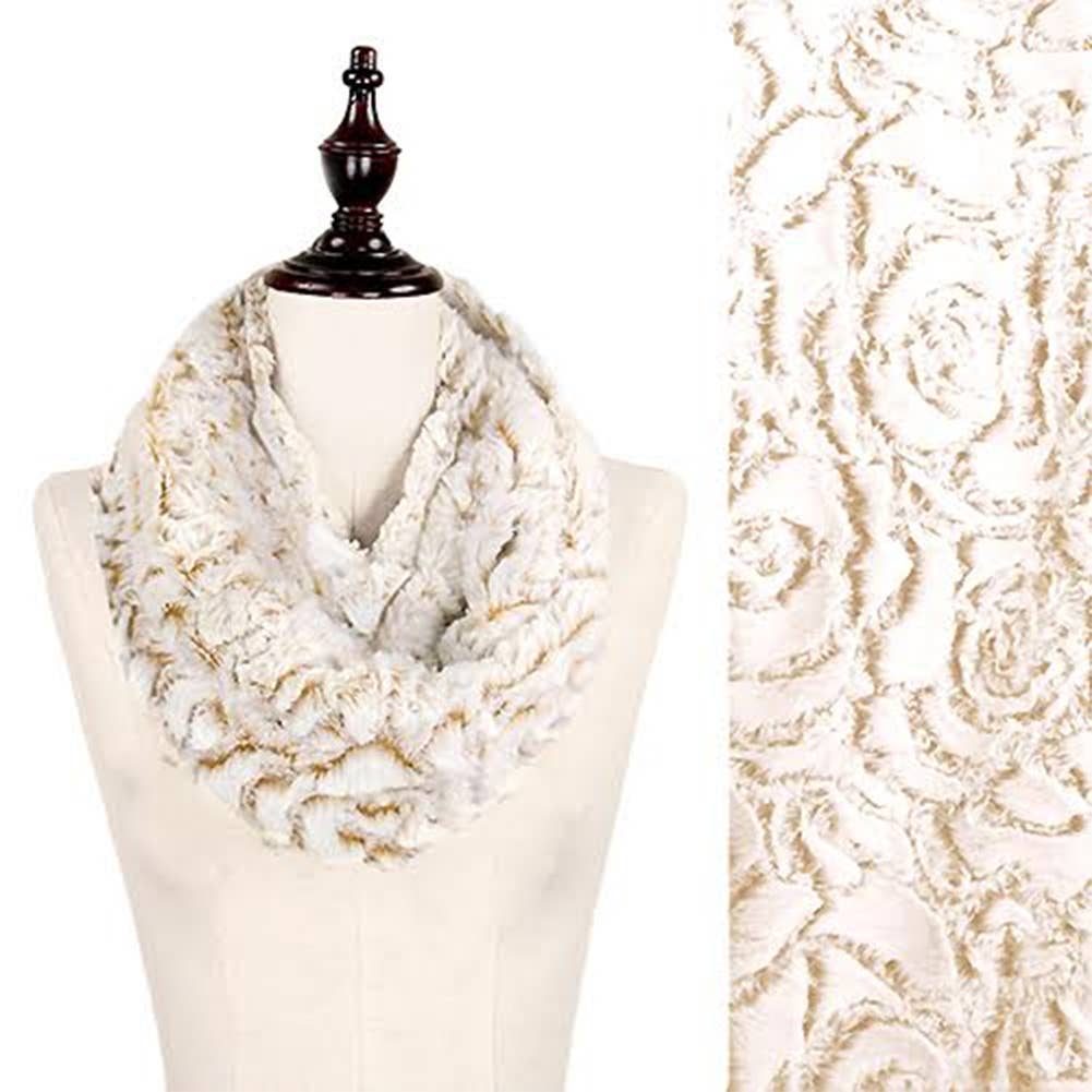 Rose Beige Faux Fur Fashion Tube Infinity Scarf
