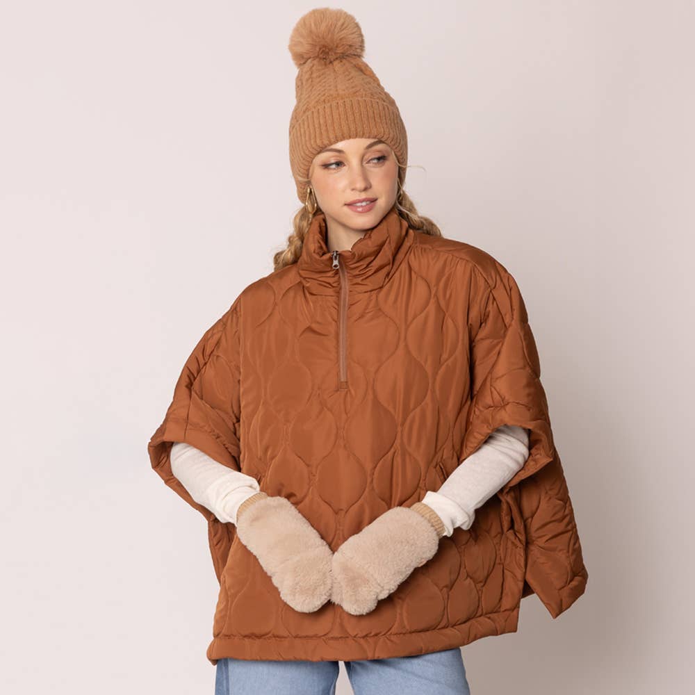 Solid Faux Fur Mitten Gloves: Camel