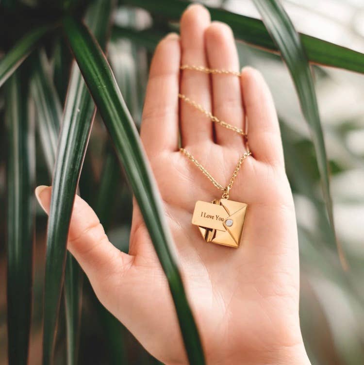 Love Letter 14K Gold Steel  Envelope and Letter necklace: Yellow Gold