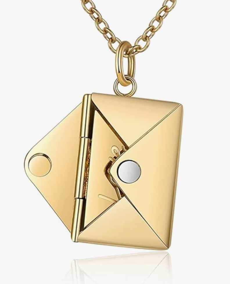 Love Letter 14K Gold Steel  Envelope and Letter necklace: Yellow Gold