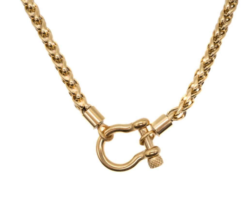 Carabiner horse Bit- Charm-Wheat Chain Stainless Necklace: Two Tone
