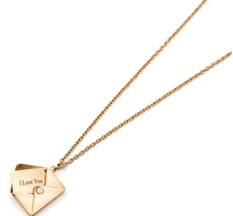 Love Letter 14K Gold Steel  Envelope and Letter necklace: Yellow Gold