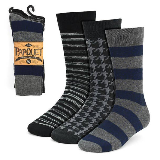 Assorted Pack (3 Pairs) Men's Gray Fancy Dress Socks